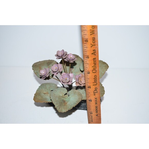 Vtg Demetrius Xethalis Brass African Violet Art Sculpture 6” Stone Base - Picture 5 of 14